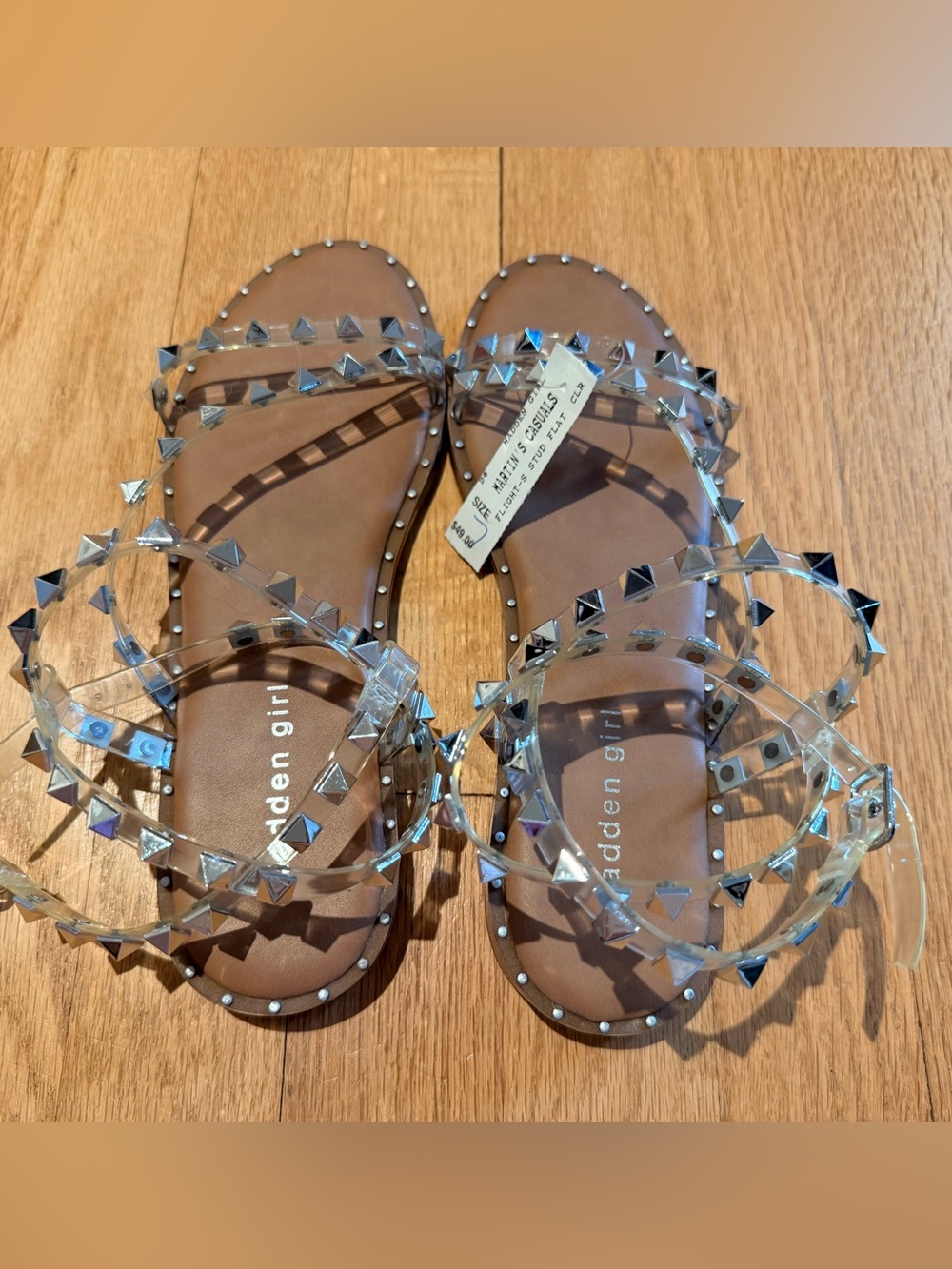 Madden Girl Clear Studded Gladiator Sandals with Brown Insole size 7 never worn